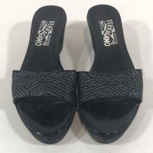 Salvatore Ferragamo Women's Black Textured Mules Wedges Platform Size 6.5B